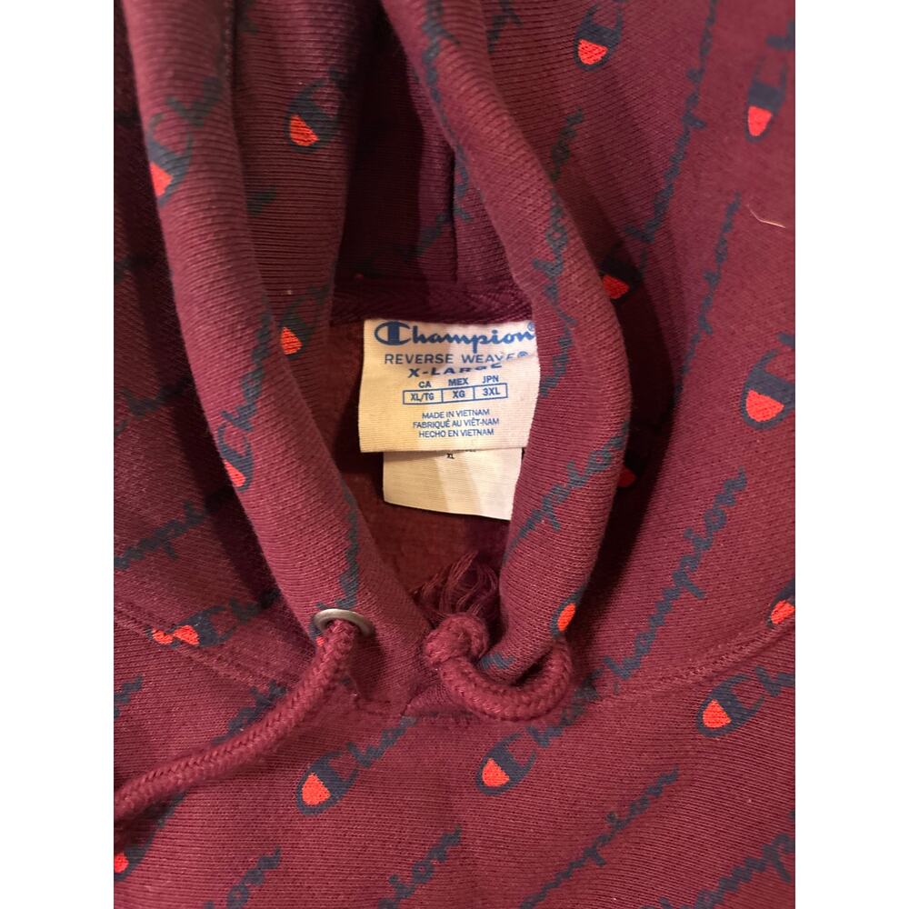 Champion XL burgundy hoodie with logo pattern - Picture 3 of 5